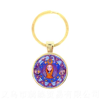 Budizmas Keychain Mandala Paveiksl Stiklo Cabochon Paketų Prižiūrėtojų Raktinę Sakralinės Geometrijos Jogos Om Bižuterijos Naujas 2018 Raktų Žiedas