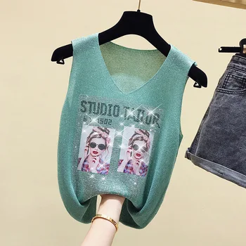 Tarpvalstybinės karšto gręžimo berankoviai marškinėliai dėvėti moterų 2020 naujas plonas šalikas mergaitėms spausdinti ryškios šilko, megzti liemenė