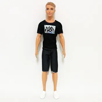 Ken Berniukas Draugui Juoda Tee Kelnės Rinkinys Barbie BJD Doll Drabužių Priedai Žaisti Namuose Padažu Kostiumas Vaikams, Žaislų, Dovanų