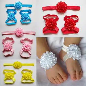 Kūdikių basomis sandalai ir kaspinai nustatyti bateliai naujagimiui lankelis audinys gėlių ekrano užsklandą merginos vaikus, plaukų aksesuarai