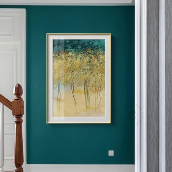 Aukso Medis Žalia Augalų Dažymo Šiaurės Stiliaus Plakatą ir Spausdinimo Sienos Menas Drobė Nuotrauką Kambarį Eilėje Abstrakčiai Namų Dekoro