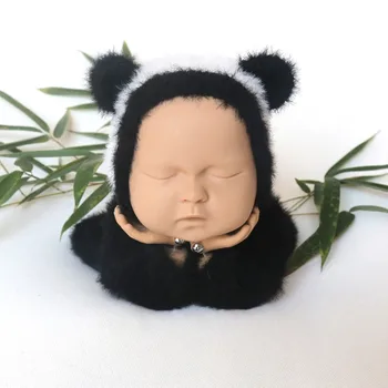 Numegzti Naujagimiui Panda Kojis Romper ir variklio Dangčio nustatyti, Nėrimo Baby girl Panda Bendrą aprangą Fotografijos rekvizitai Naujagimių Gyvūnų drabužiai