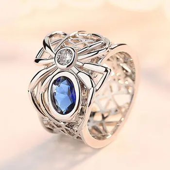 Besisukančio Žiedo, Tuščiaviduriai Gyvūnų Formos Mėlyna Kristalų Akmens AAA Cirkonis Moterų Romantiška Baltas Vestuves Priedai Pasitenkinimą