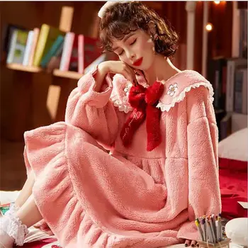 Plius Dydžio Pižamą 2020 M. Žiemą Šiltas Sleepwear Moterų Tirštėti Flanelė Nightdress Moterų Ištaigingas Dėvėti Namuose Drabužius Nėščioms Suknelė