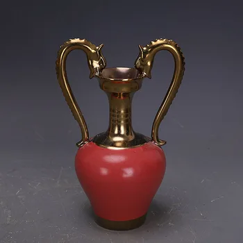 Song Dinastija Ru krosnies raudona glazūra paauksuota dvigubas drakonas vaza