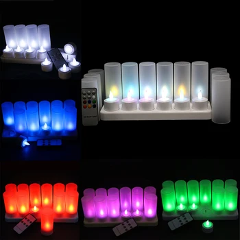 12Pcs Elektroninių Žvakių Formos LED Nakties Šviesos Dekoro Lempos Įkrovimo Šalies Šviesos Spalvinga Nuotolinio Valdymo pulto LED Žvakė Ceremonija