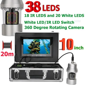 10Inch 20M/50M/100M Povandeninės Žūklės Vaizdo Kamera Žuvų Ieškiklis IP68 Vandeniui 38 šviesos Diodai 360 Laipsnių Besisukanti Kamera