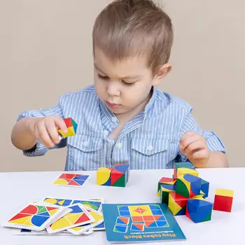 Geometrinis Blokai Kubo Kortelės Vaikai Erdvinis Mąstymas Švietimo Įspūdį Žaislas