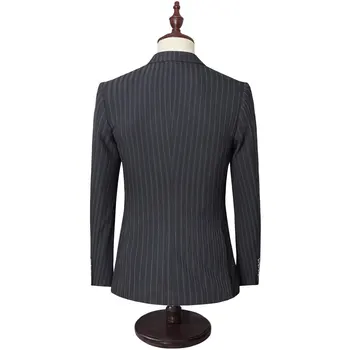 2019 naujas vyrų dryžuotas kostiumas trijų dalių komplektas (švarkas + liemenė + kelnės) dydis S-5XL juodos, pilkos vyrų suknelė tiktų