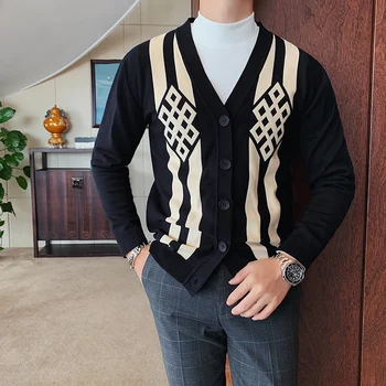 Aukštos Kokybės Kinijos Mazgas Vyrų Megztinis Mados 2020 Ilgomis Rankovėmis Dryžuotas Megztinis Vyrams Visos Rungtynės Slim Fit V-Kaklo Atsitiktinis Traukti Homme