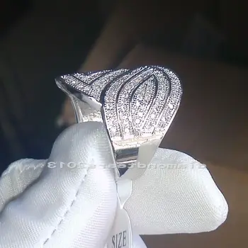 Viktorija Size5-10 Deluxe Papuošalai 10kt balto aukso užpildytas Imituoti akmenis CZ Perlas Nutiesti Vestuvės Vestuvinis Žiedas vyrams, moterims, Dovana