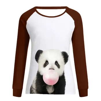 Moteriški marškinėliai Rudenį Panda Spausdinimas O-Kaklo, ilgomis Rankovėmis Medvilnės Marškinėliai Atsitiktinis Megztinis Viršuje Moterų Drabužių Camisetas Mujer