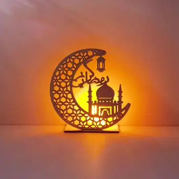 Ramadanas Eid Mubarakas Papuošalai Namų Mediniai Moon Star LED Žvakės Šviesos Islamas Kabo Pakabukas Ornamentas 