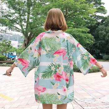 HARAJUKU skaitmenų spausdinti 2018 gatvėje atostogų stiliaus vasaros kimono megztinis feminino viršutiniai moteriški marškinėliai (M1984)