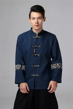 Naujas Atvykimo 2019 Mens Suknelė Vyrai Laisvi Kratinys Marškinėliai Kailis Kinų Stiliaus Mandarinų Apykaklės Ilgomis Rankovėmis Atsitiktinis Marškinėliai D395