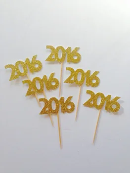 Aukso Blizgučiai 2016 naujųjų metų ievos Numerį Cupcake Rėžtuvės Gimtadienio Sparkle Amžiaus, Šalies Prekių