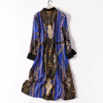 Moterys Vasarą Šilko Suknelė Vintage Spausdinti Natūralaus šilko suknelės Elegantiška Suknelė Atsitiktinis atostogų nekilnojamojo šilko ilgi marškinėliai-suknelė
