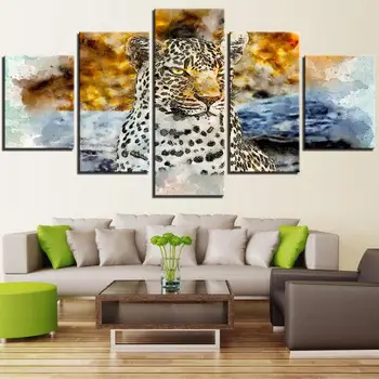 5 Vnt Leopard Drobės Tapetai Aliejaus Tapybai Gyvūnų Žvėris, Plakatai, Nuotraukos, Namų Kambarį Dekoro Animacinių Filmų Kūrinys Rėmelį
