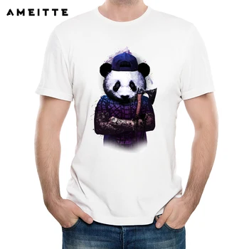Naujausias 2019 Vyrų Mados Kietas Miškai Panda Marškinėliai Vasaros Naujovė Hipster Gyvūnų Trumpas Rankovėmis Tee Viršūnes Prekės ženklo Drabužių