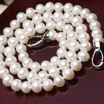 Nemokamas pristatymas gražus AAA+7-8mm baltas apvalus natūralių gėlavandenių perlų vėrinį 17