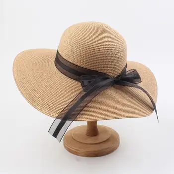 Didelis Kraštų Šiaudų Saulės Kepurės moterims Vasaros Skrybėlę, Sulankstomas Roll Up Floppy Kvėpuojantis Paplūdimys Skrybėlės Kovos su apsaugos nuo Saulės, Kepurės #20
