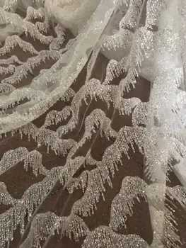 Crystal white 5 metrų blizgučiai suklijuoti blizgučiai nėrinių audinio vakarinę suknelę parduoti siuvinėjimo tinklelio medžiagos