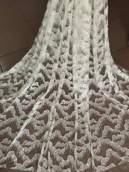 Crystal white 5 metrų blizgučiai suklijuoti blizgučiai nėrinių audinio vakarinę suknelę parduoti siuvinėjimo tinklelio medžiagos