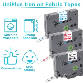 UniPlus 4PCS Audinio Etiketės Juostos FA3 Tinka Brother P-touch Medžiaga Geležies Label Maker Tamsiai Mėlyna Balta Vidurio FA3 Etiketės Spausdinimo