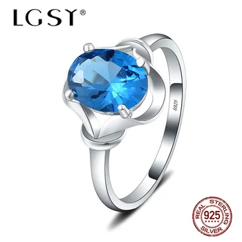 LGSY 925 Sterlingas Sidabro Žiedai bižuterijos Natūralių Kristalų Vestuviniai Žiedai, Mėlyna Kristalų Žiedai Smulkūs Papuošalai Apvalus Žiedas DR1157