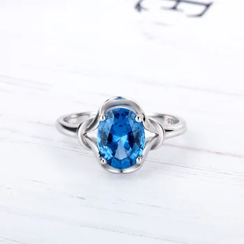 LGSY 925 Sterlingas Sidabro Žiedai bižuterijos Natūralių Kristalų Vestuviniai Žiedai, Mėlyna Kristalų Žiedai Smulkūs Papuošalai Apvalus Žiedas DR1157