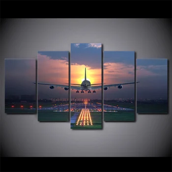 Hd Spausdinti Drobės Tapybos 5 Vnt Saulėlydžio Peizažas Lėktuvo Vejos Plakatai Modulinės Sienos Meno Nuotrauką Kambarį Cuadros Dekoras