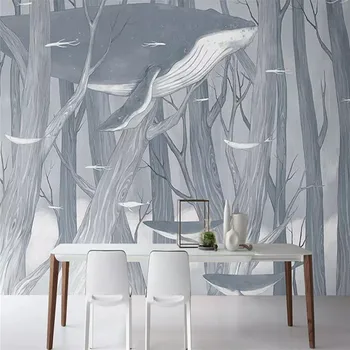 Custom 3D freskos ranka-dažytos miško banginis kambarį sienų apdaila dažymas tapetai, freskos foto tapetai