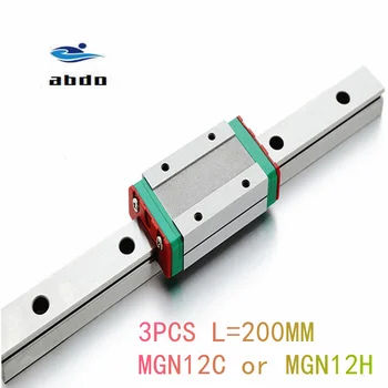 Nemokamas pristatymas 3pcs 12mm Linijinis Vadovas MGN12 L= 200mm linijinis geležinkelių būdas + MGN12C ar MGN12H Ilgai linijinis vežimas, CNC XYZ Ašis