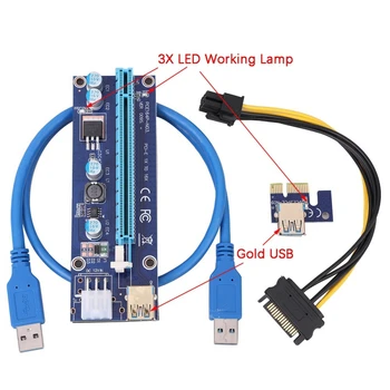 Karšto PCI-E Riser 6 Pin 16X už BTC Kasyba su 3 LED Express Card Sata Maitinimo Kabelį ir 60cm Aukso USB 3.0 Kokybės Kabelis 009S