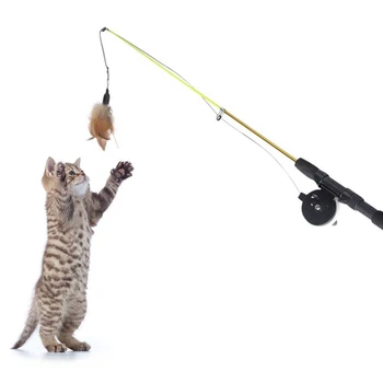 Naminių kačių Interaktyvus žaislas Mielas Dizainas Ištraukiama Kibinimas Lazdelė, Plastikinių Žaislų Su Keičiamomis Plunksnų Galvos katėms Naujas