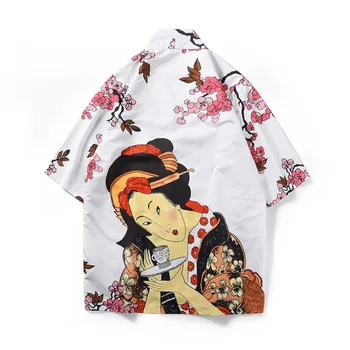 Unisex Japonijos spausdinti marškinėliai 3/4 rankovėmis kimono švarkas mėgėjams banga