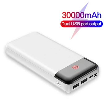 Nešiojamų Galia Banko 30000mAh 2 USB Baterija Bankas Poverbank iPhone 7 8 plus X XS 11 pro Išorinių Baterijų Kroviklį Power Bank