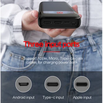 Nešiojamų Galia Banko 30000mAh 2 USB Baterija Bankas Poverbank iPhone 7 8 plus X XS 11 pro Išorinių Baterijų Kroviklį Power Bank