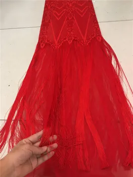 Gražių siuvinėtų nėrinių audinio JRB-62911 prancūzijos ju nėrinių audinio nigerijos Vestuvių suknelė graži raudona spalva
