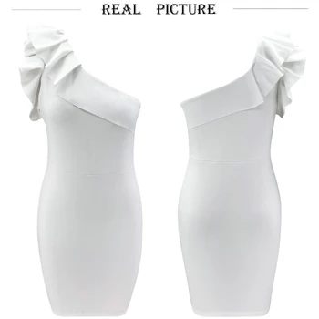 Elegantiškas Šalis Seksualus Vakaro Moterų Trumpos Suknelės Vienos Pečių Bodycon Padalinta Moteriška Ruffles Midi Juoda Balta Suknelė 2020 M. Vasarą