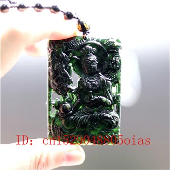 Natūralus Juodas Green Jade Dragon Guanyin Pakabukas Karoliai Mados Žavesio Papuošalai dvipusis Tuščiaviduriai Raižyti Amuletas Dovanos Moterims