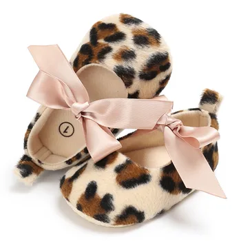 Baby girl Princesė leopard Lankas spausdinti batai minkšto dugno batai Pirmas Walker chaussures bebes filė zapatos