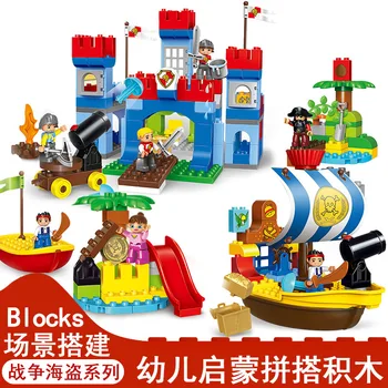 Gegele Vaikų Surenkami Blokai Plastiko Didelių Dalelių Piratų Laivas Įspūdį Rašybos Vaikų Žaislai