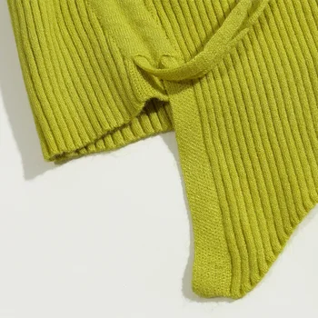 Pavasarį ir vasarą moterys džemperis atsitiktinis vientisos spalvos ilgomis rankovėmis apvalios kaklo raišteliu dizaino megztinis
