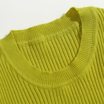 Pavasarį ir vasarą moterys džemperis atsitiktinis vientisos spalvos ilgomis rankovėmis apvalios kaklo raišteliu dizaino megztinis