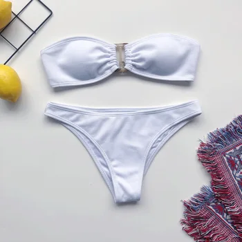 Bandeau maudymosi kostiumėlį moteris Seksuali bikini 2020 m. maudymosi kostiumėliai moterims, Kietos baltos spalvos maudymosi kostiumą, Aukštos sumažinti Biquini Brazilijos maudymosi kostiumėlį moteris