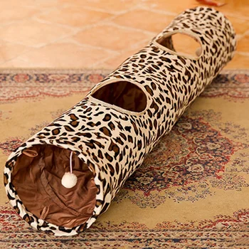 Leopardas Spausdinti Katė Tunelio Žvilgtelėti Skylę Trumpą Pliušinis Nešiojamų Išardomi Švelnus Kačiukas Žaislai su Kabančiomis Fuzzy Kamuolys Patvarus