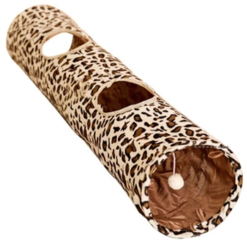 Leopardas Spausdinti Katė Tunelio Žvilgtelėti Skylę Trumpą Pliušinis Nešiojamų Išardomi Švelnus Kačiukas Žaislai su Kabančiomis Fuzzy Kamuolys Patvarus