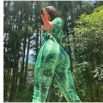 Moterų serpentine vieną petį ilgomis rankovėmis sportinis kostiumas 2-piece lauko sporto veikia žalia sportinę fitneso mokymo kelnės