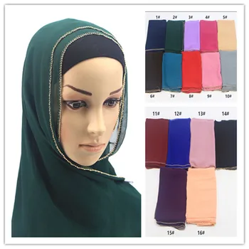 Mados prabangių aukso karoliukai sienų šalikas moterų skara paprasto kietojo šifono bandana foulard hijab musulmonų apsiaustas 10vnt nemokamas pristatymas